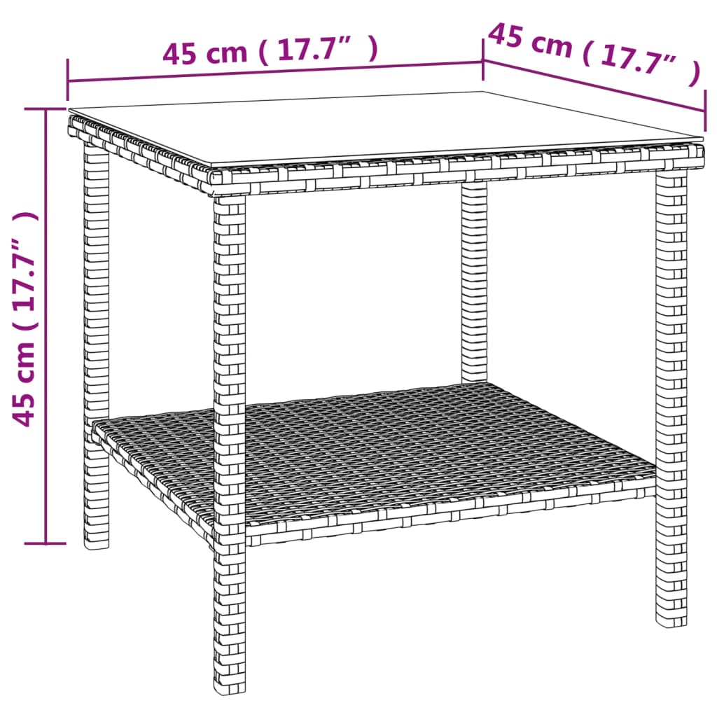 Mesa auxiliar vidrio templado ratán sintético negro 45x45x45 cm vidaXL