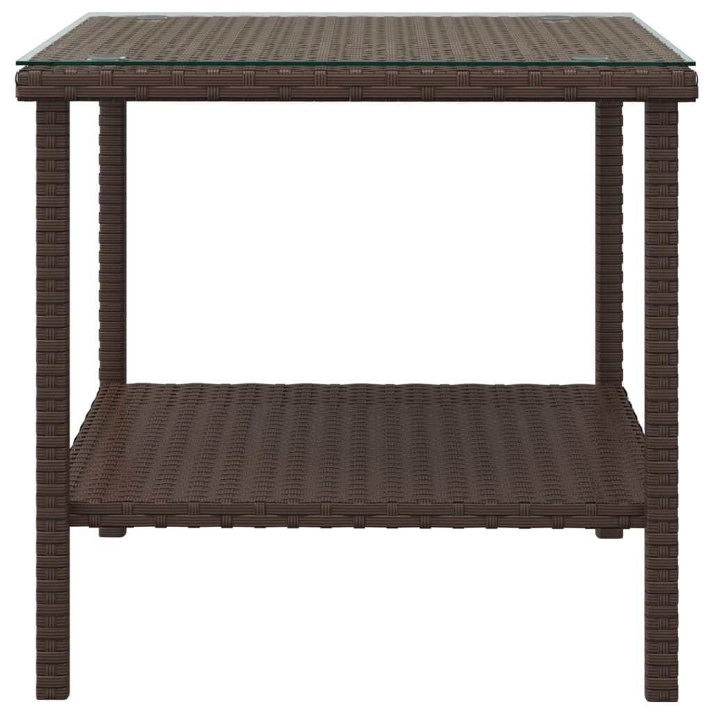 Mesa auxiliar vidrio templado ratán sintético marrón 45x45x45cm