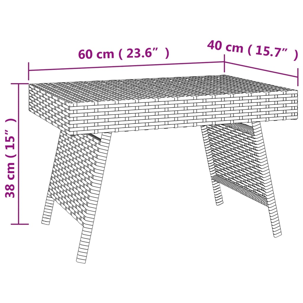 Mesa auxiliar plegable ratán sintético negro 60x40x38 cm vidaXL