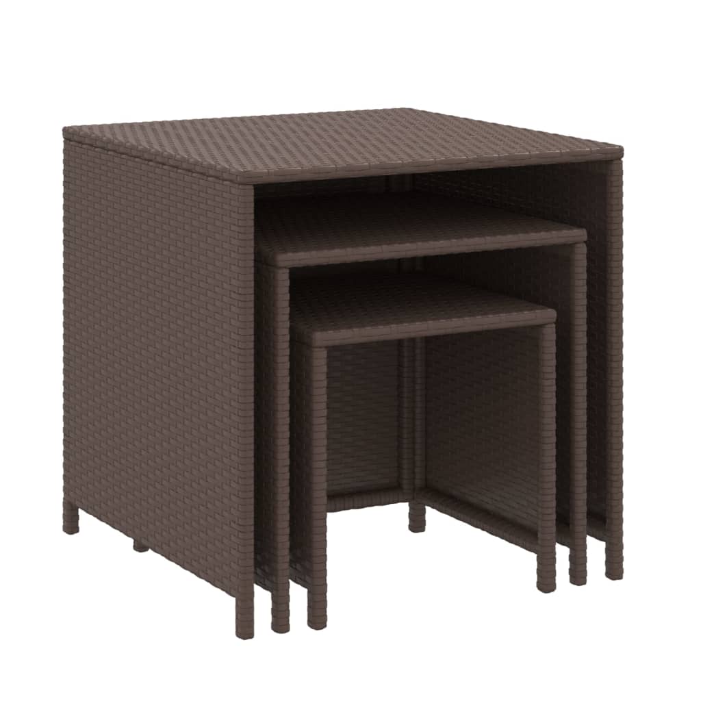 Stackable tables 3 pieces mirror brown synthetic