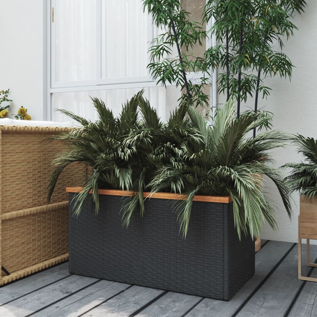 Jardinière en rotin synthétique noir 80x40x40 cm v9217 Vetonek