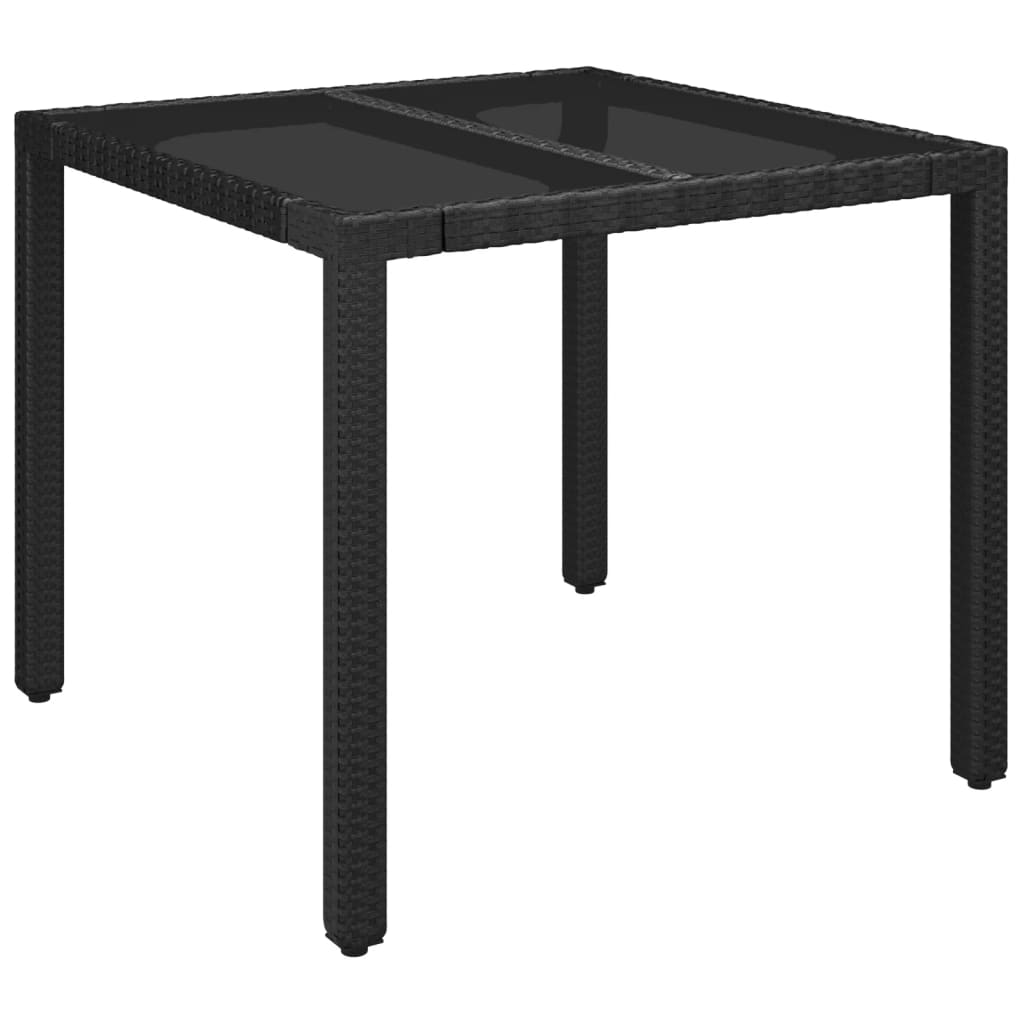 Mesa de jardín superficie de vidrio ratán PE negro 90x90x75 cm vidaXL