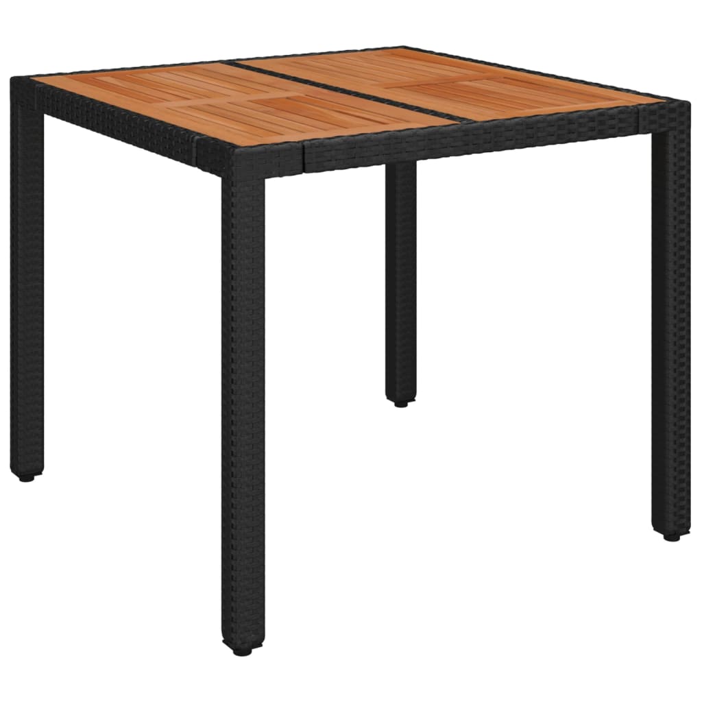 Mesa de jardín superficie de madera ratán PE negro 90x90x75 cm vidaXL