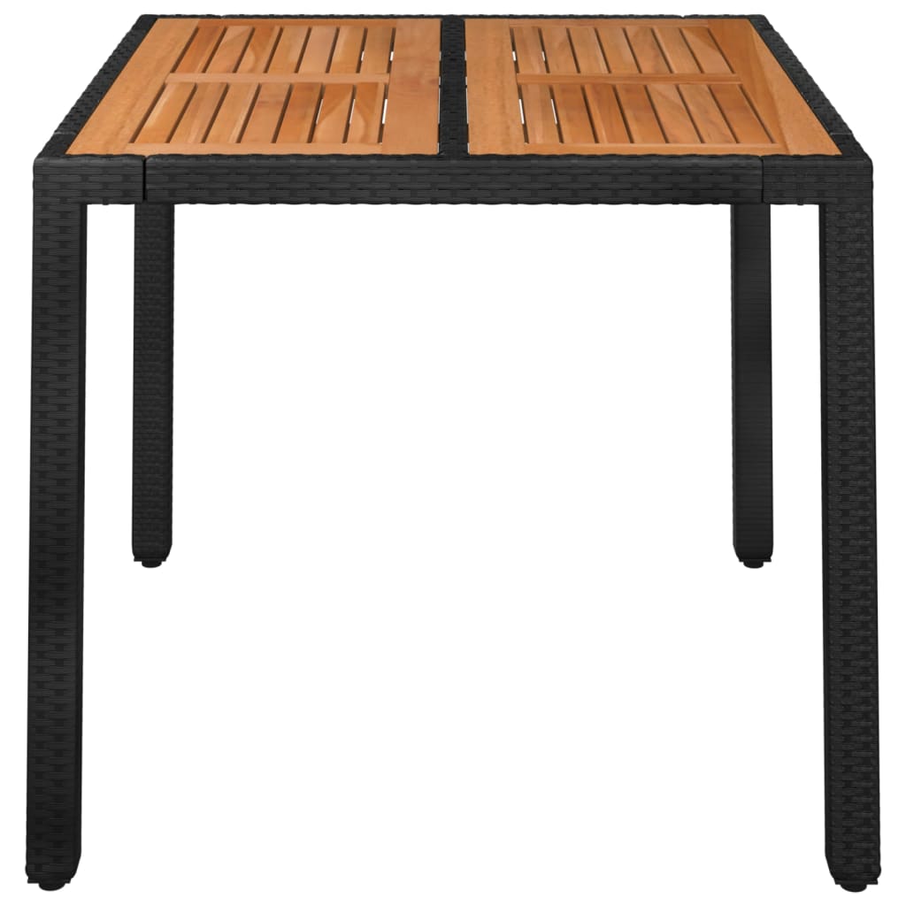 Mesa de jardín superficie de madera ratán PE negro 90x90x75 cm vidaXL