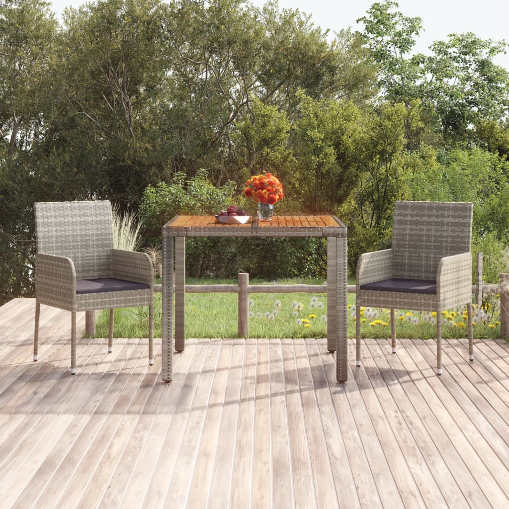 Vetonek Mesa de jardín superficie de madera ratán PE gris 90x90x75 cm