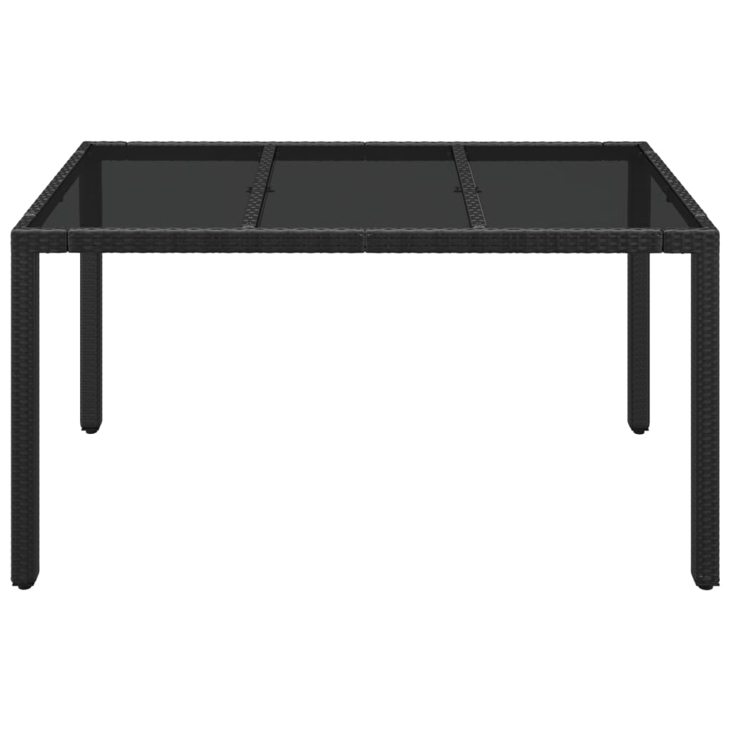 Mesa de jardín superficie de vidrio ratán PE negro 150x90x75 cm