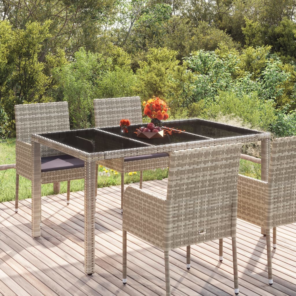 Vetonek Mesa de jardín superficie de vidrio ratán PE gris 150x90x75 cm