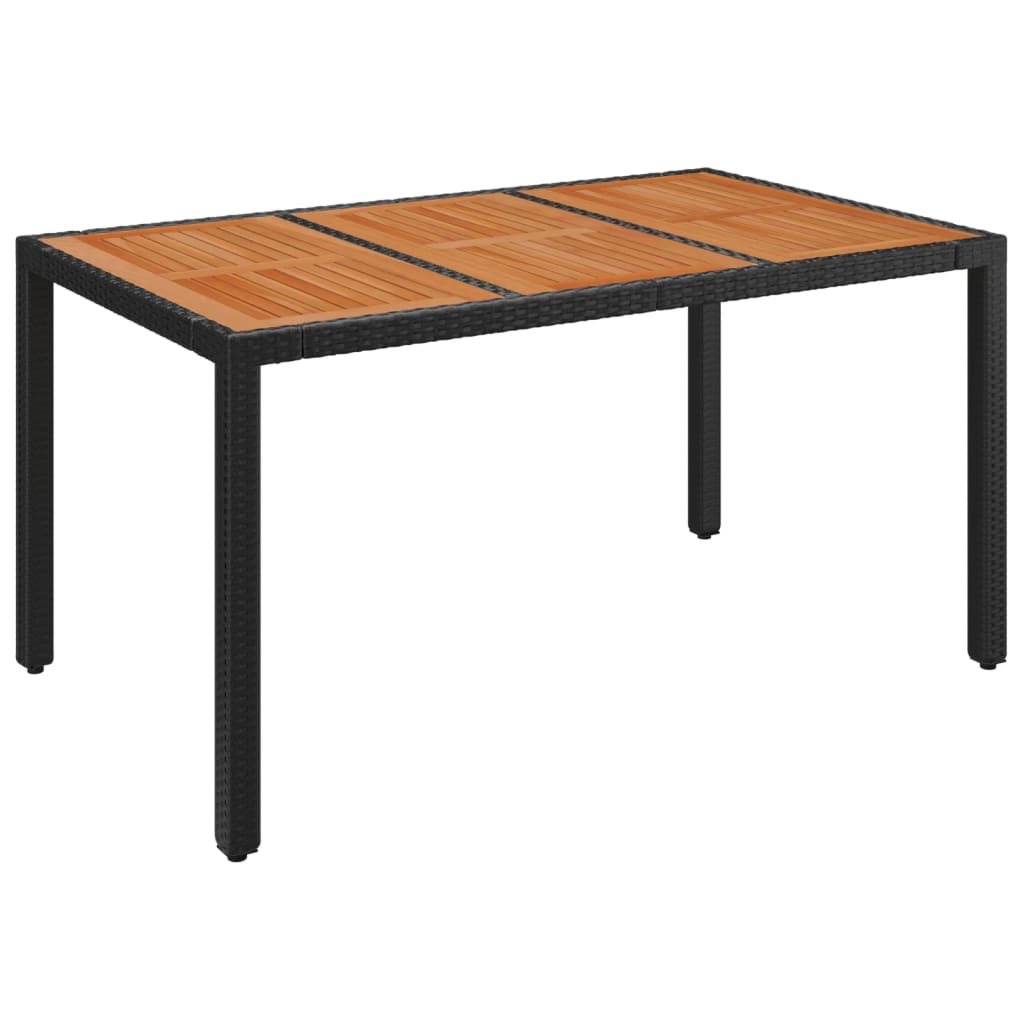 Mesa de jardín superficie de madera ratán PE negro 150x90x75 cm - Vetonek