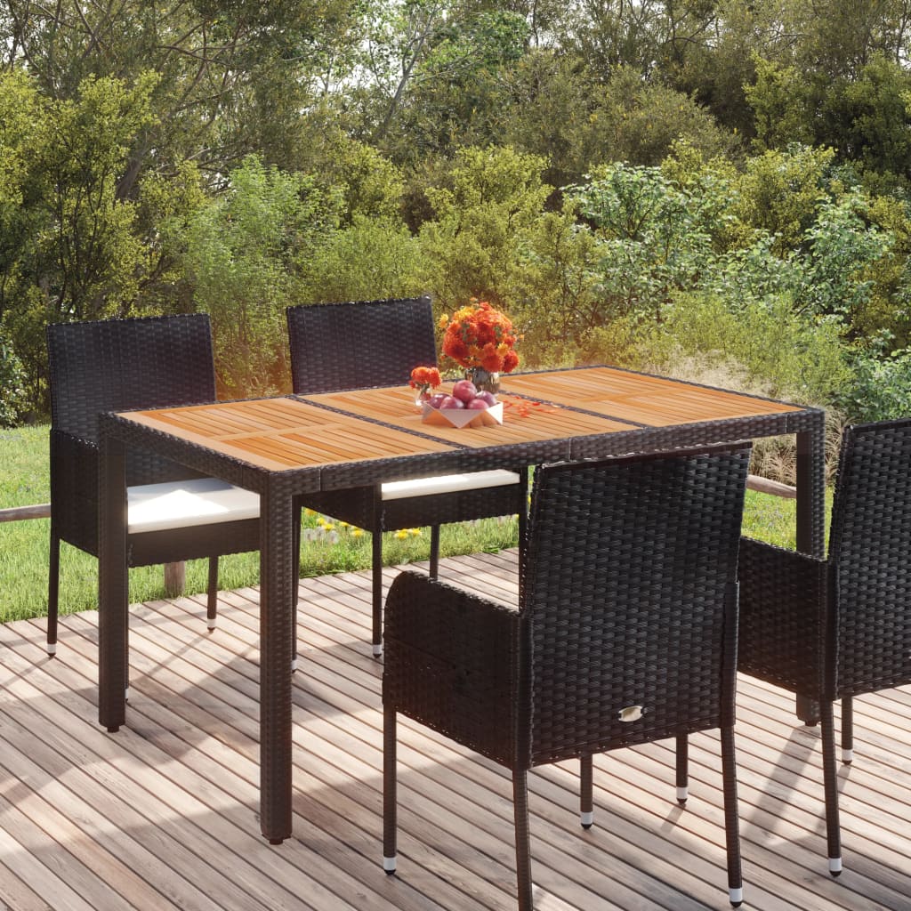 Vetonek Mesa de jardín superficie de madera ratán PE negro 150x90x75 cm