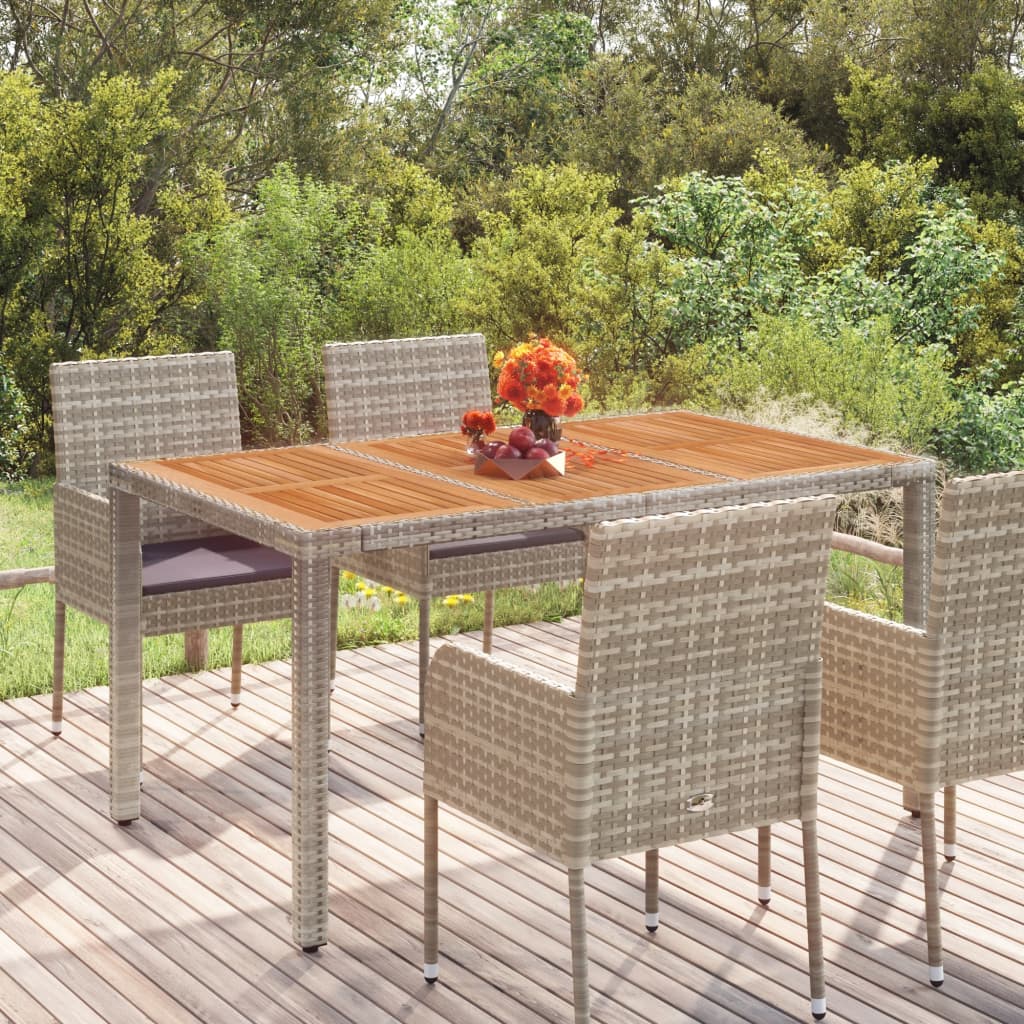 Vetonek Mesa de jardín superficie de madera ratán PE gris 150x90x75 cm