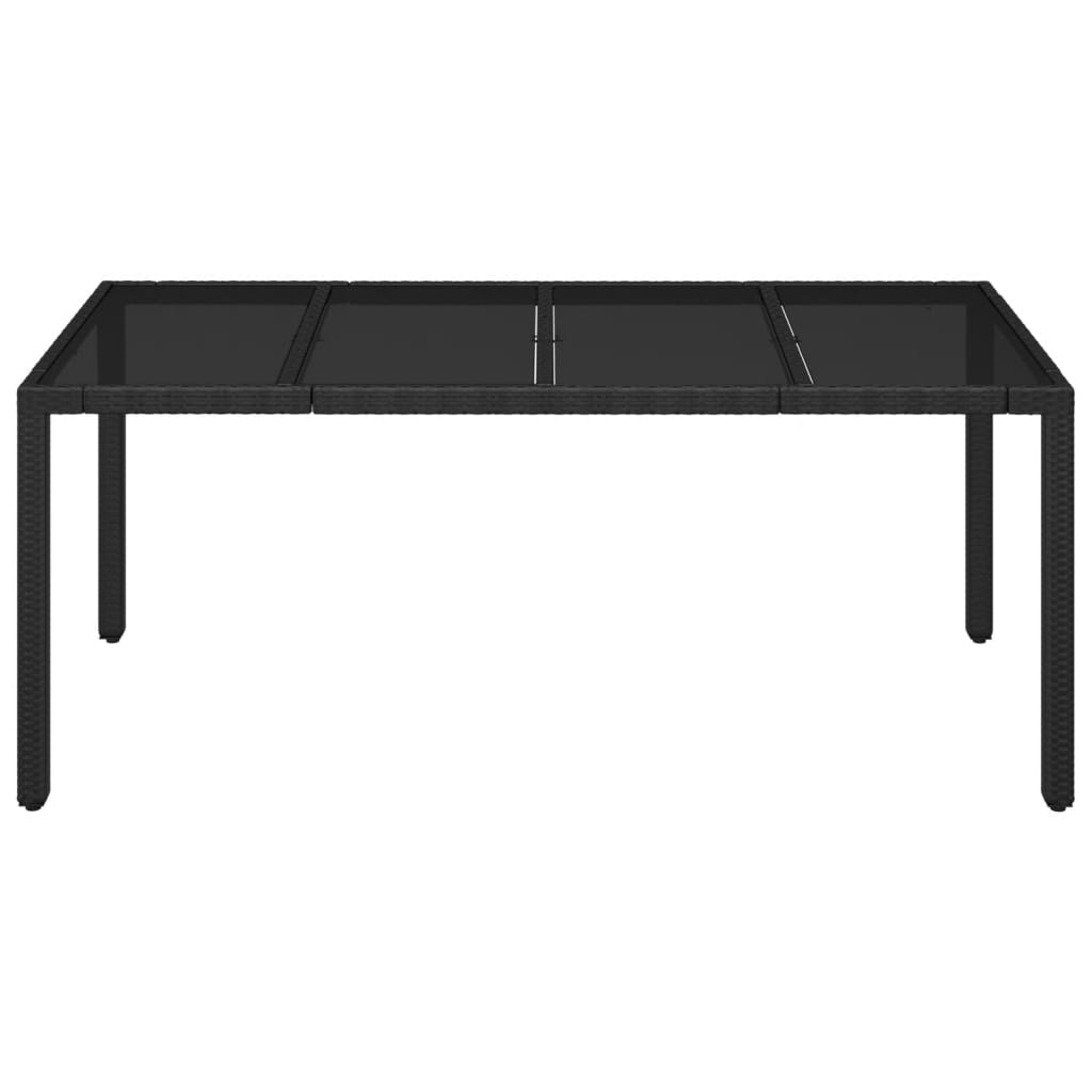 Mesa de jardín superficie de vidrio ratán PE negro 190x90x75 cm