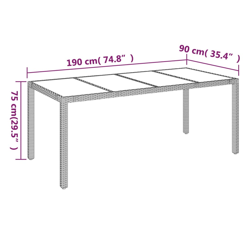 Gartengarten Tisch Ratán Pe Grey 190x90x75 cm