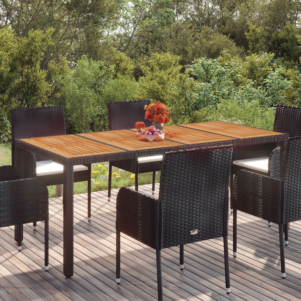 Vetonek Mesa de jardín superficie de madera ratán PE negro 190x90x75 cm