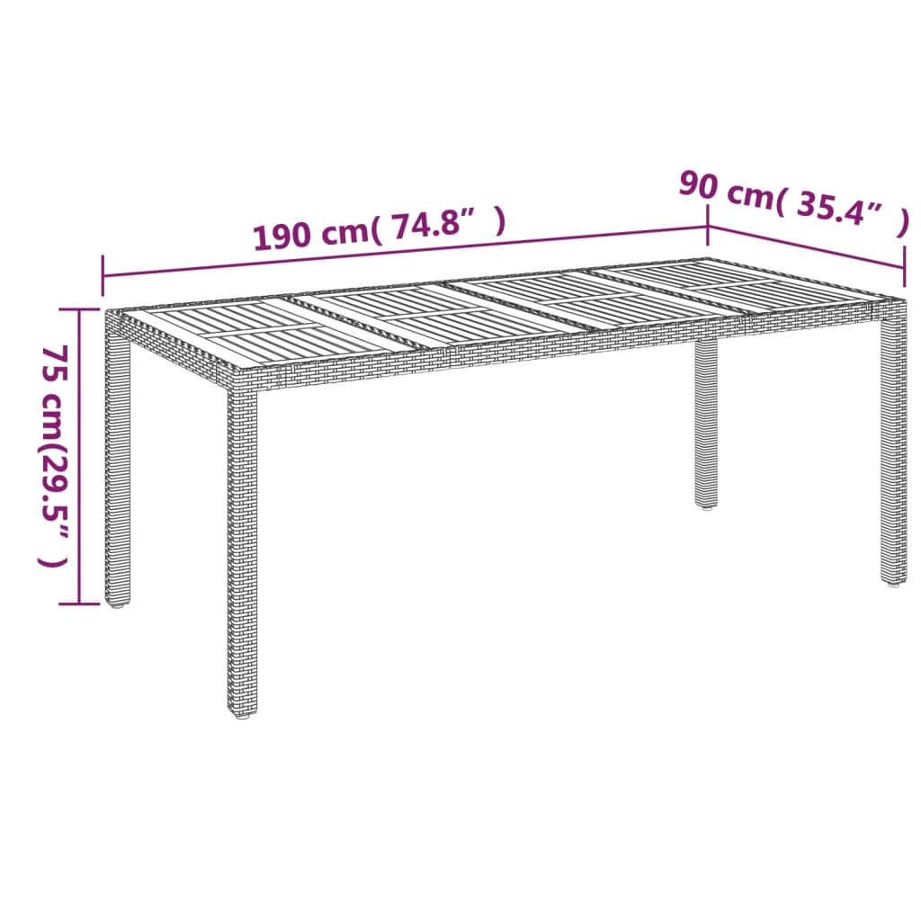 Garden Surface Garden Table Gray 190x90x75 cm