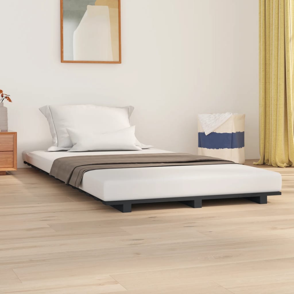 Vetonek Estructura de cama madera maciza de pino gris 90x200 cm