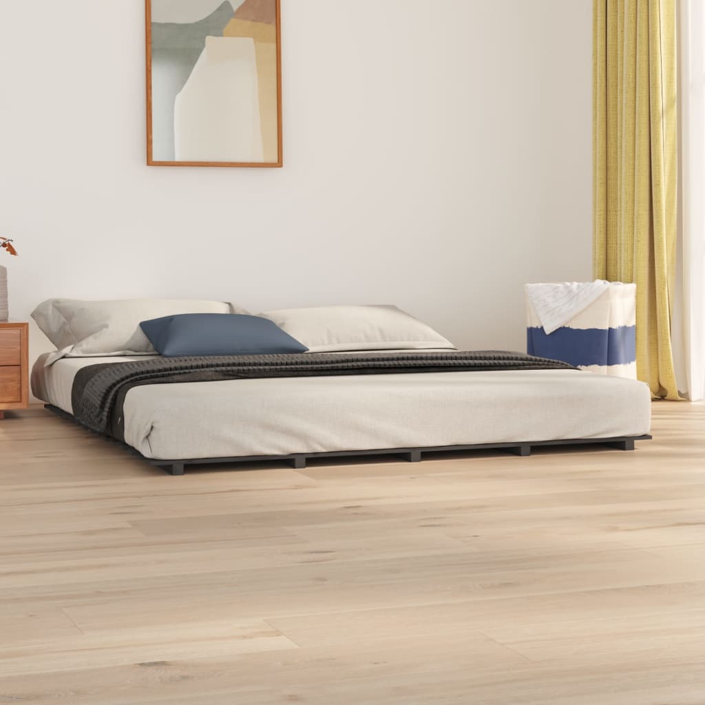 Vetonek Estructura de cama madera maciza de pino gris 180x200 cm