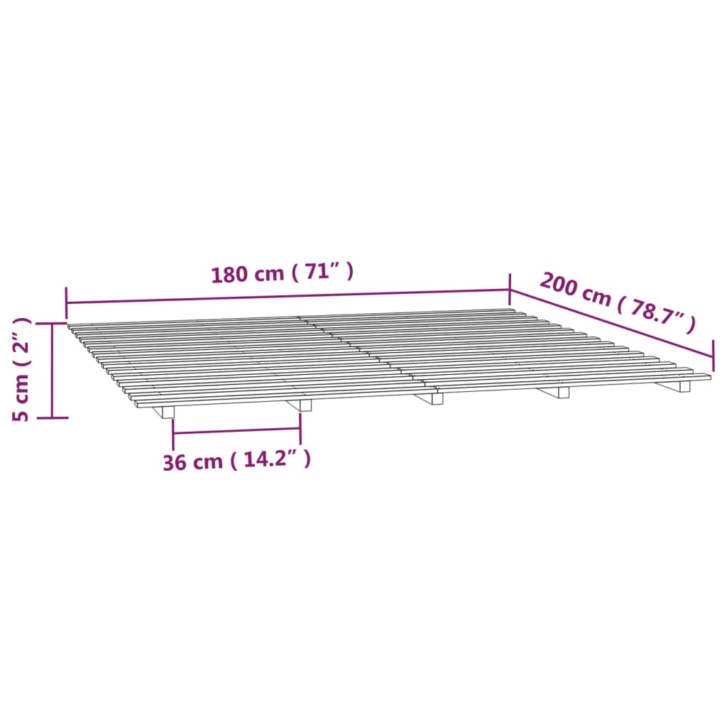 Structure de lit en bois en pin gris 180x200 cm