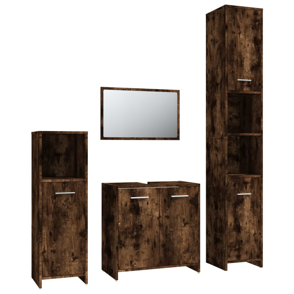 Set de muebles baño 4 pzas madera roble ahumado vidaXL