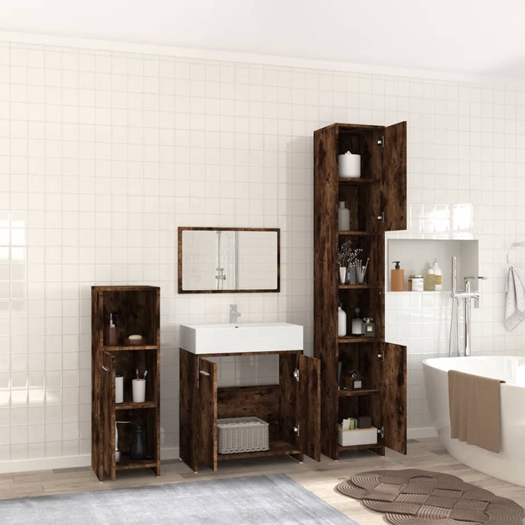 Set de muebles baño 4 pzas madera roble ahumado vidaXL