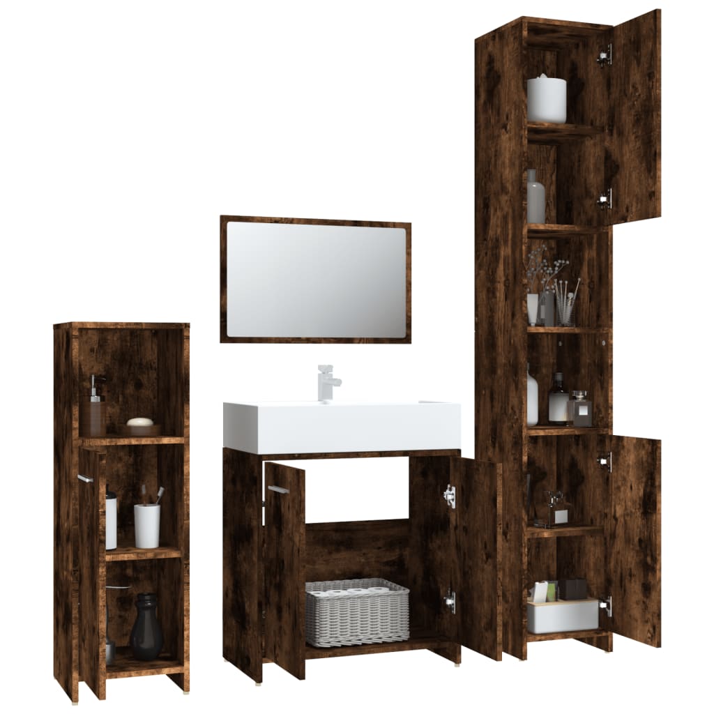 Set de muebles baño 4 pzas madera roble ahumado vidaXL