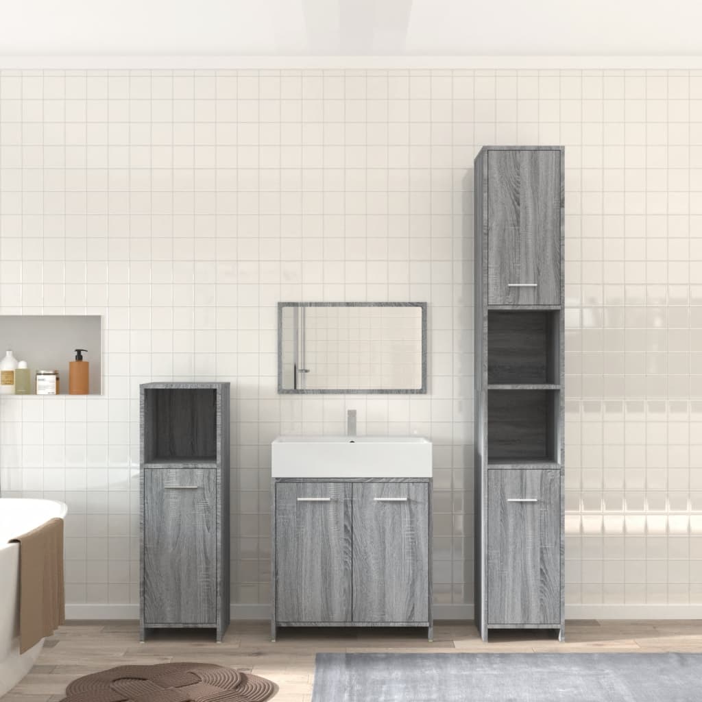 Vetonek Set de muebles de baño 4 pzas madera contrachapada gris sonoma