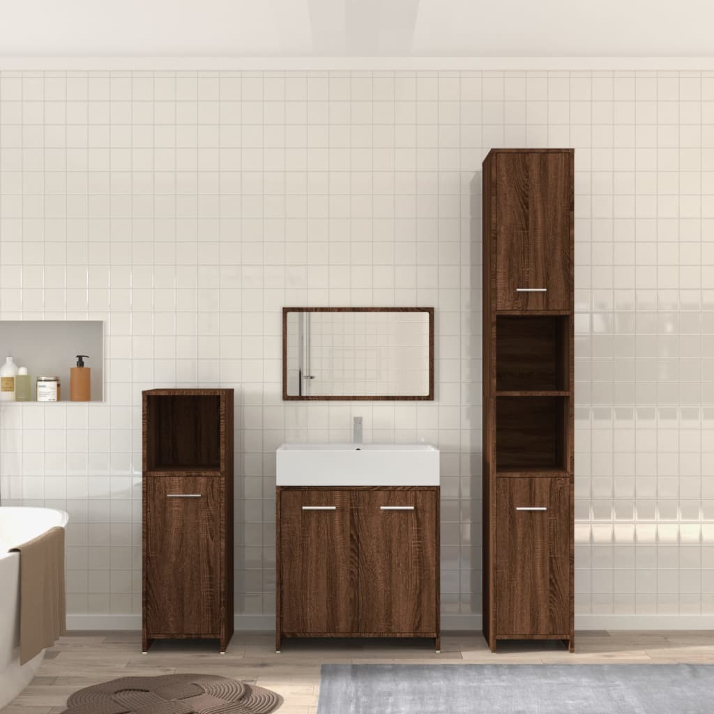 Vetonek Set de muebles baño 4 pzas madera contrachapada roble marrón