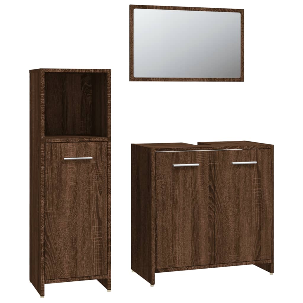 Set de muebles baño 3 pzas madera roble marrón vidaXL