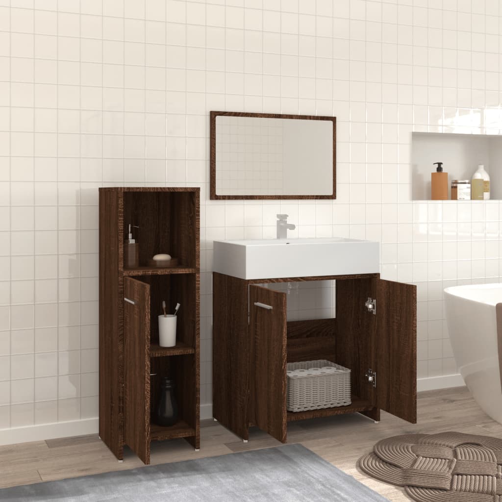 Set de muebles baño 3 pzas madera roble marrón vidaXL