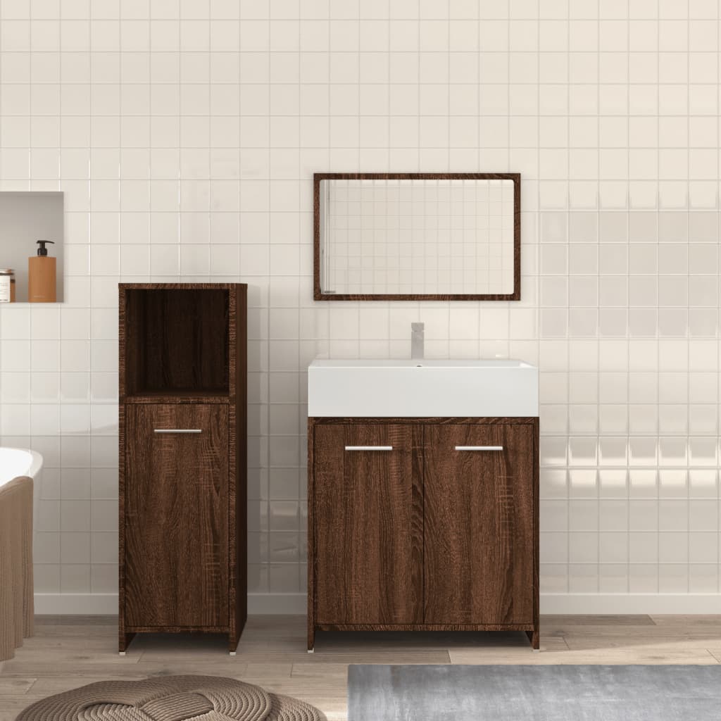 Vetonek Set de muebles baño 3 pzas madera contrachapada roble marrón