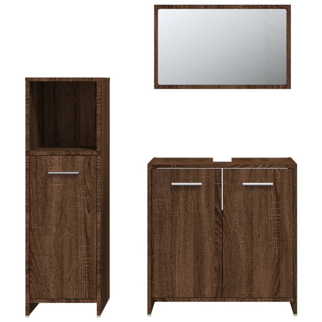 Set de muebles baño 3 pzas madera roble marrón vidaXL