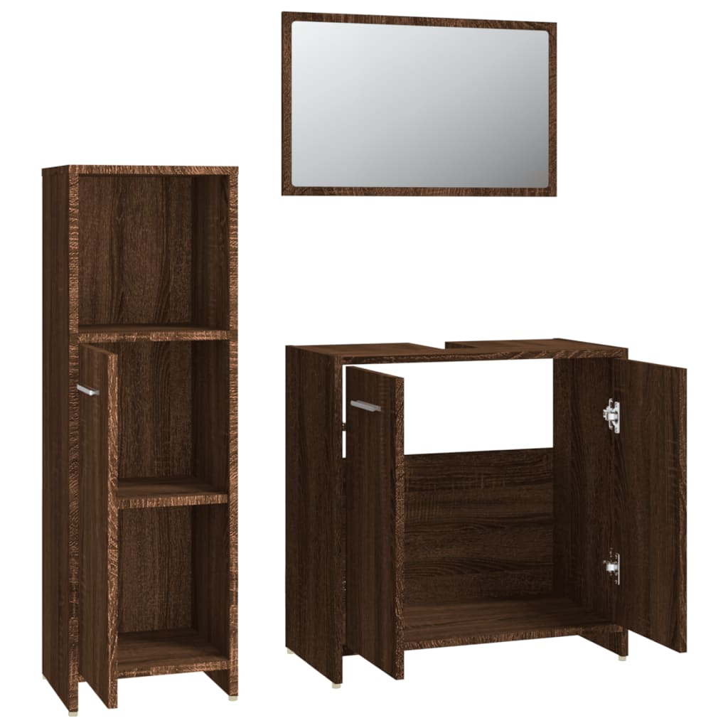 Set de muebles baño 3 pzas madera roble marrón vidaXL