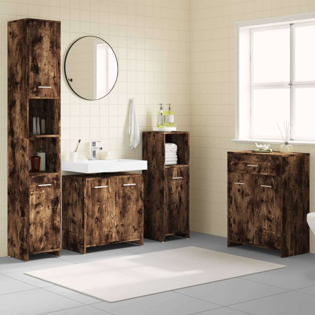 Vetonek Set de muebles baño 4 pzas madera contrachapada roble ahumado