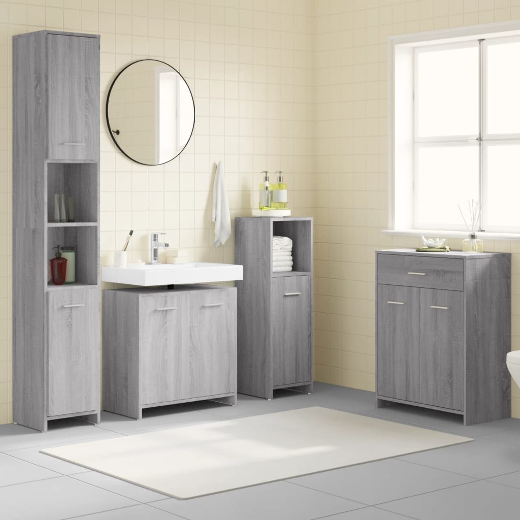 Vetonek Set de muebles de baño 4 pzas madera contrachapada gris sonoma