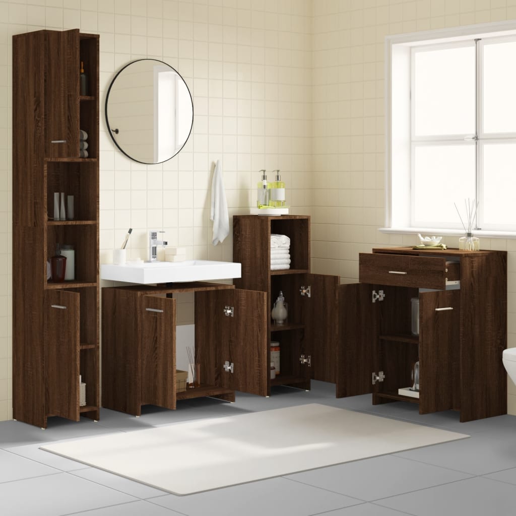 Set de muebles baño 4 pzas madera roble marrón - Vetonek