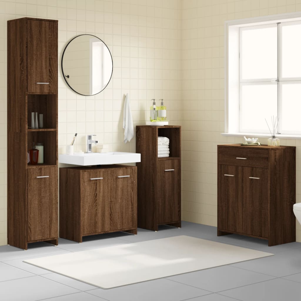 Vetonek Set de muebles baño 4 pzas madera contrachapada roble marrón