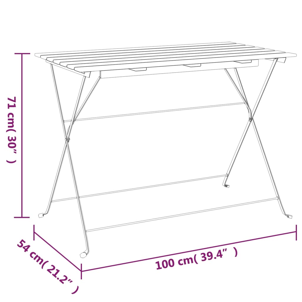 Mesa de cafetería plegable madera acacia y acero 100x54x71 cm vidaXL