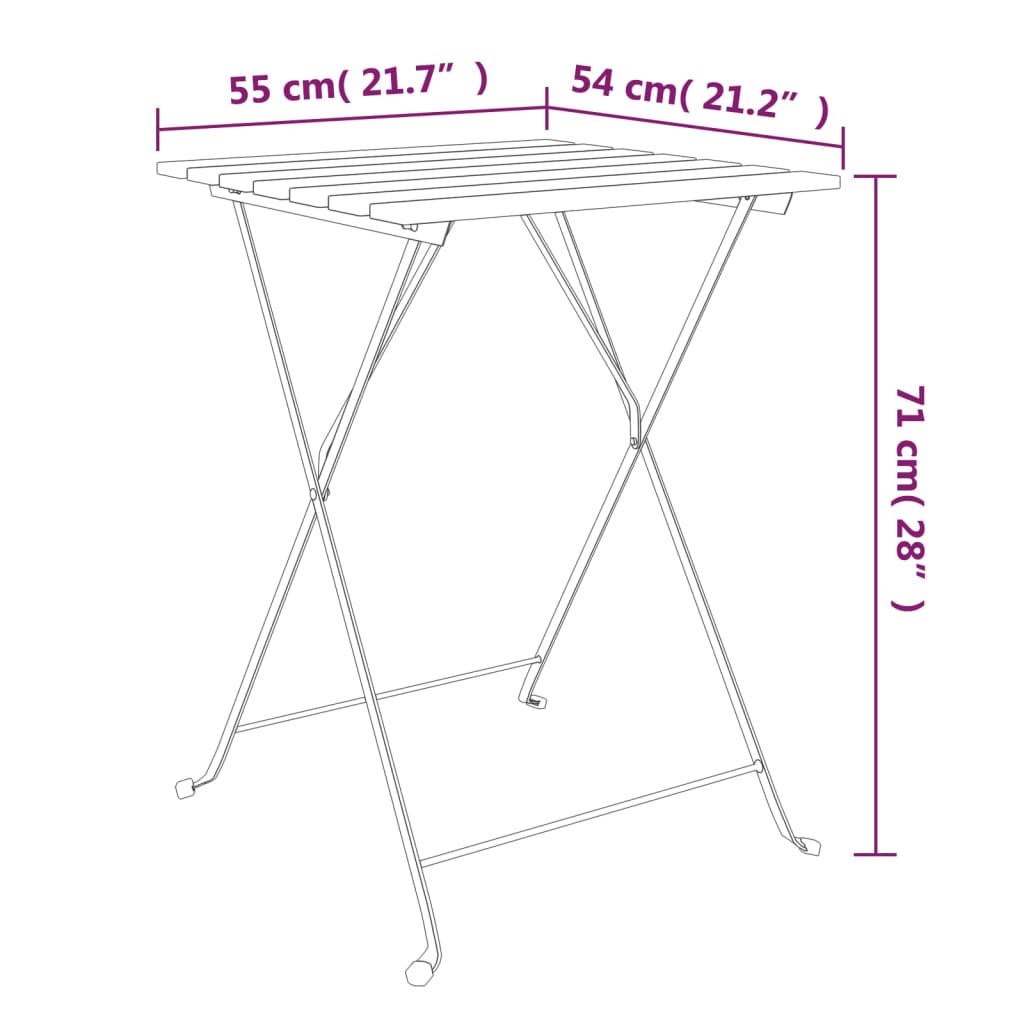 Falten -Cafeteria -Tabelle Akazie und Stahl 55x54x71 cm