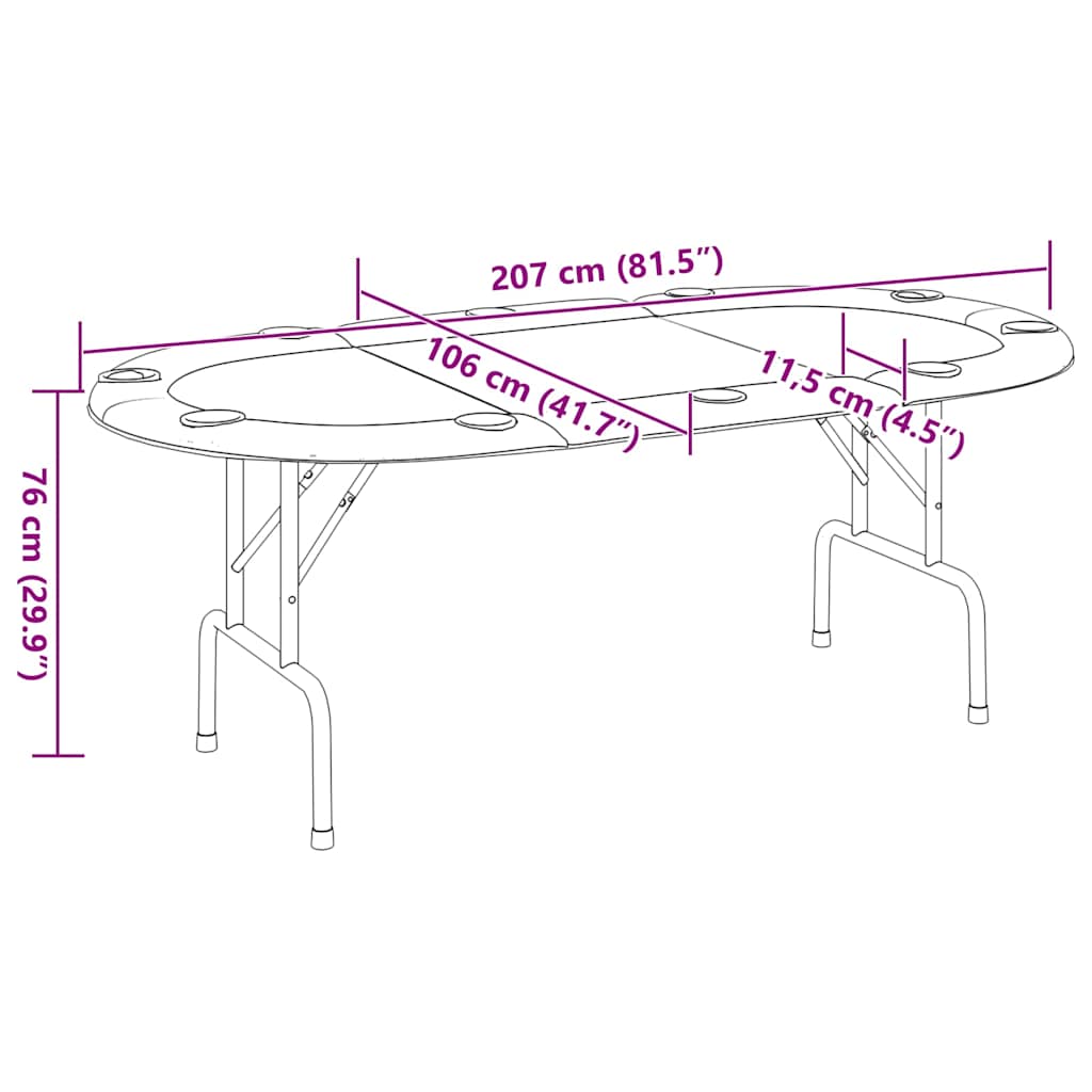 Mesa de póquer plegable para 10 jugadores verde 207x106x76 cm