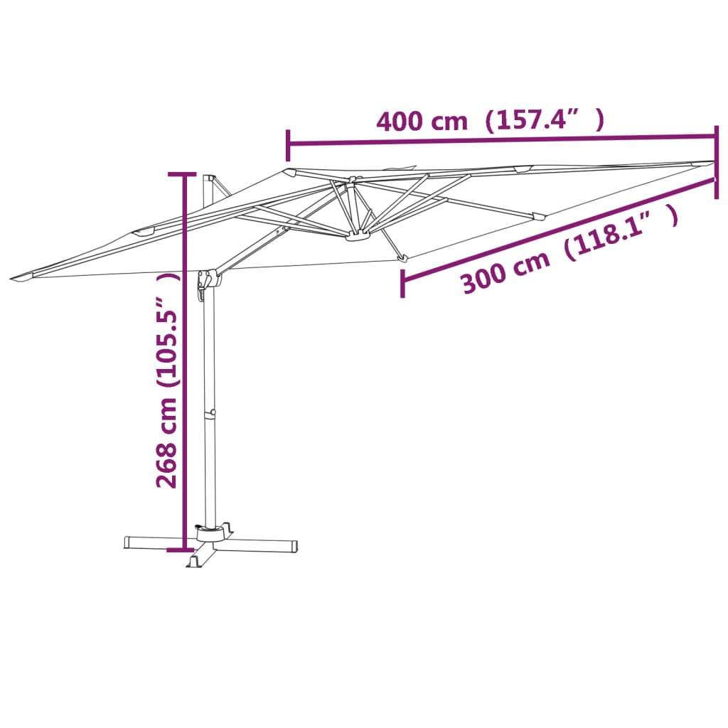 Sombrilla jardín voladiza palo aluminio blanco arena 400x300 cm vidaXL