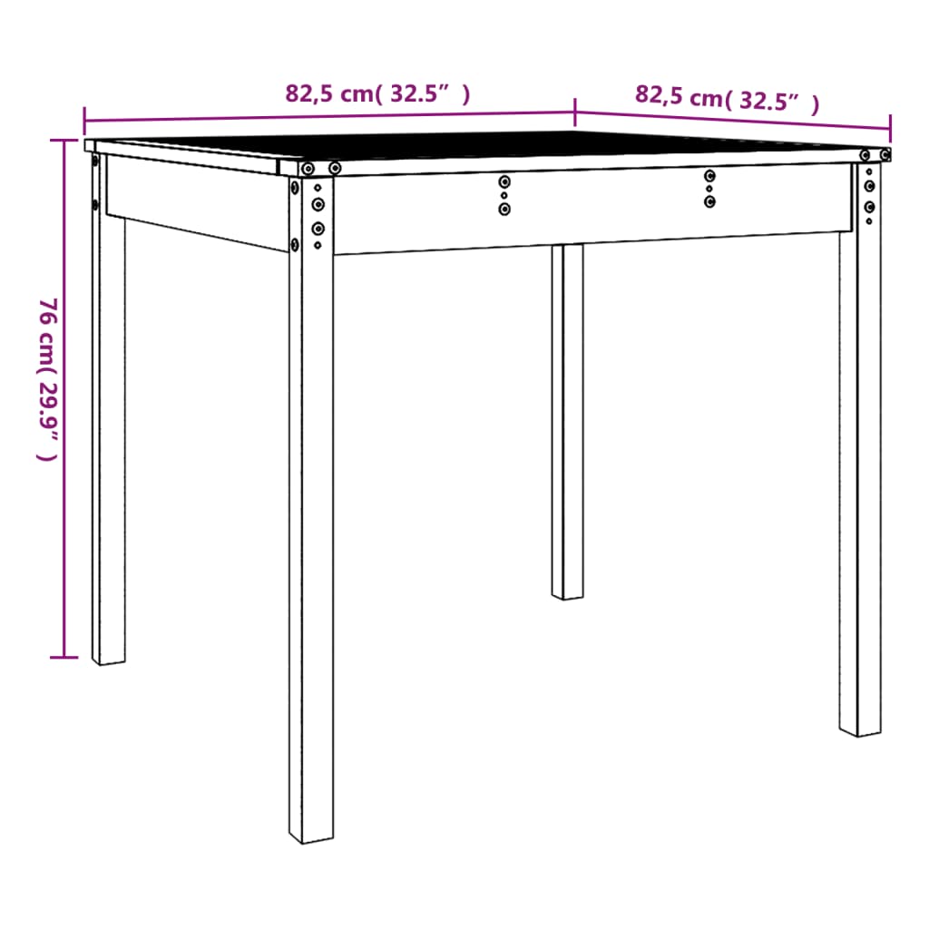 Mesa de jardín madera maciza de pino 82,5x82,5x76 cm