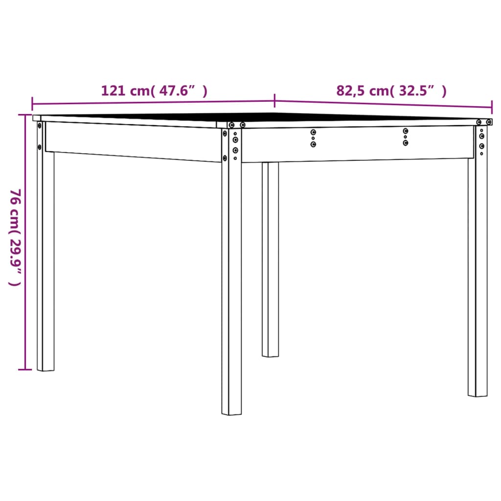 Tavolo da giardino in legno di pino 121x82.5x76 cm