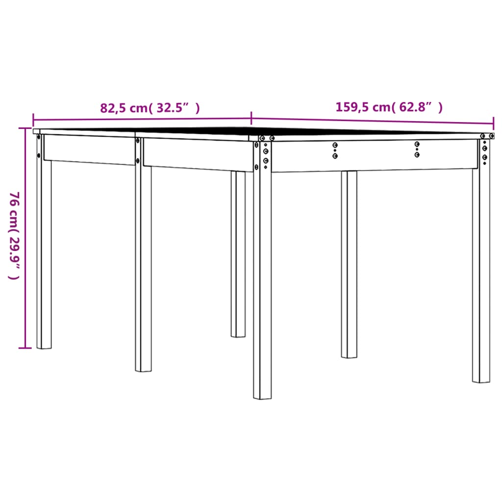 Mesa de jardín madera maciza de pino 159,5x82,5x76 cm