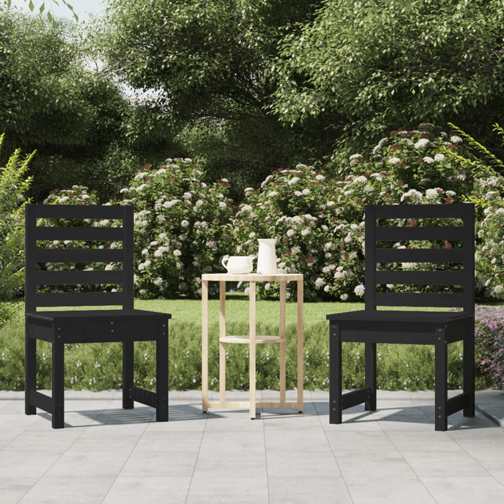 Vetonek Sillas de jardín 2 uds madera maciza pino negro 50x48x91,5 cm