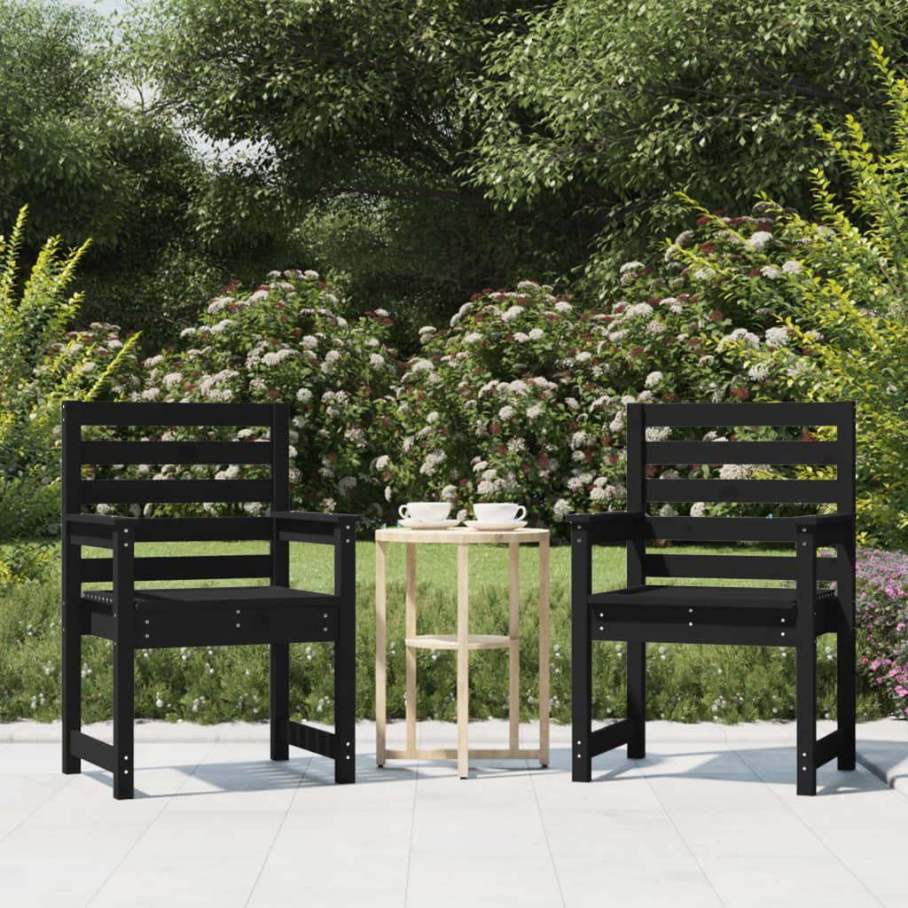 Vetonek Sillas de jardín 2 uds madera maciza pino negro 60x48x91 cm