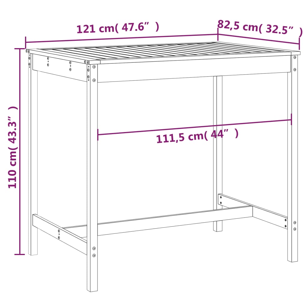 Tavolino in legno pino bianco 121x82,5x110 cm