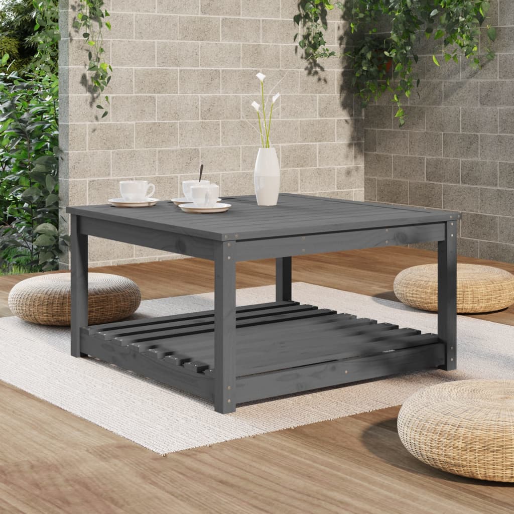 Mesa de jardín madera maciza pino gris 82,5x82,5x45 cm