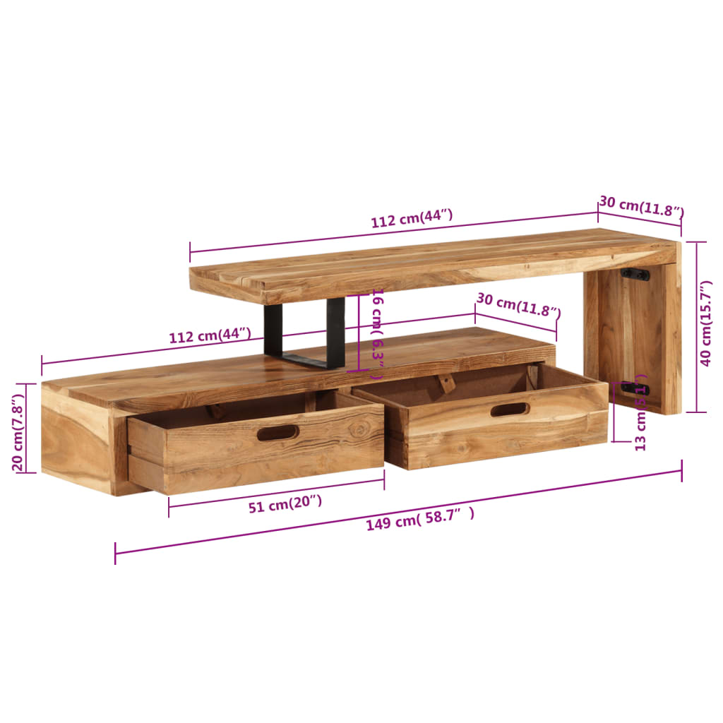 Mueble de TV madera maciza de acacia vidaXL