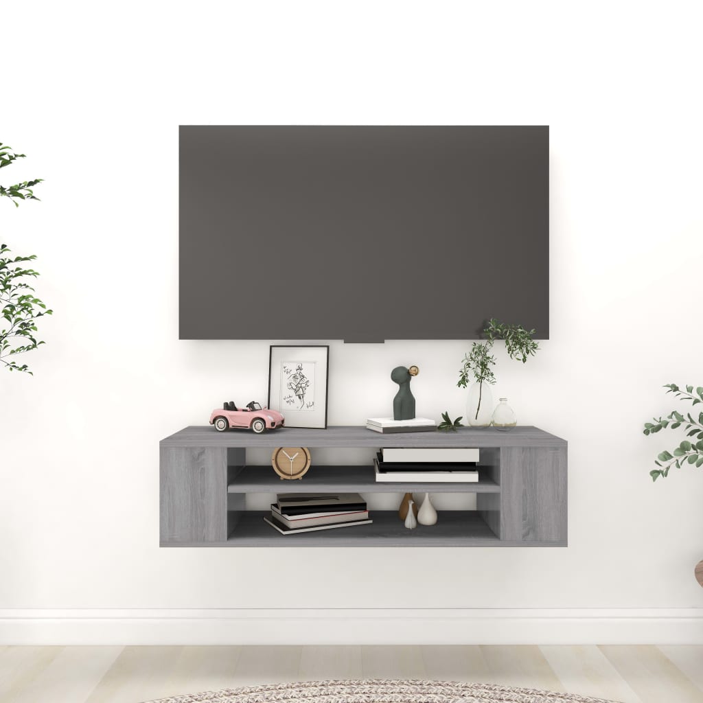 Vetonek Mueble de TV colgante madera contrachapada gris 100x30x26,5 cm