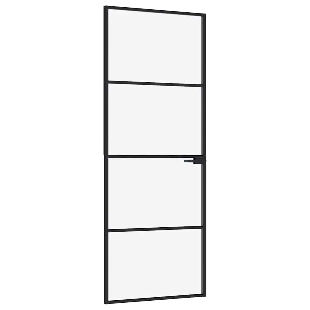 Puerta Interior Vidrio Templado y Aluminio Negro 76x201,5 cm