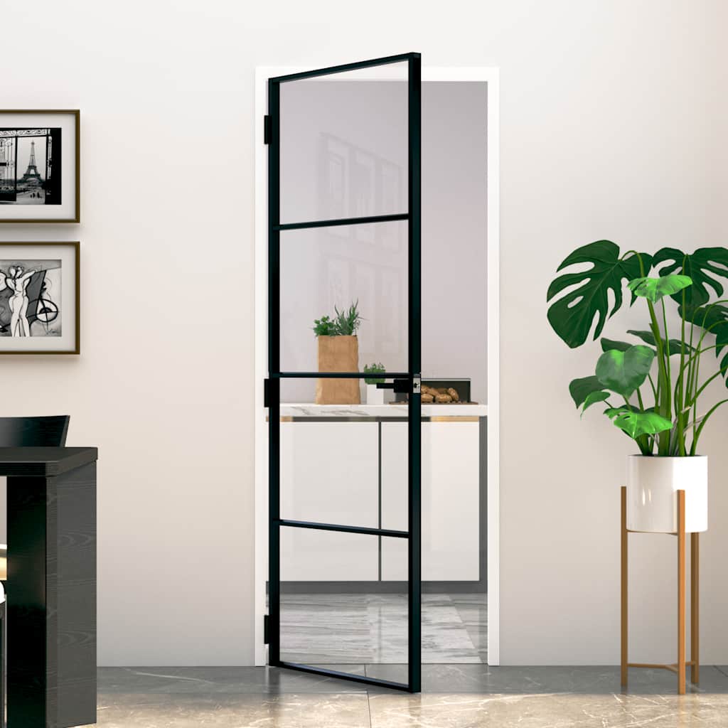 Puerta Interior Vidrio Templado y Aluminio Negro 76x201,5 cm